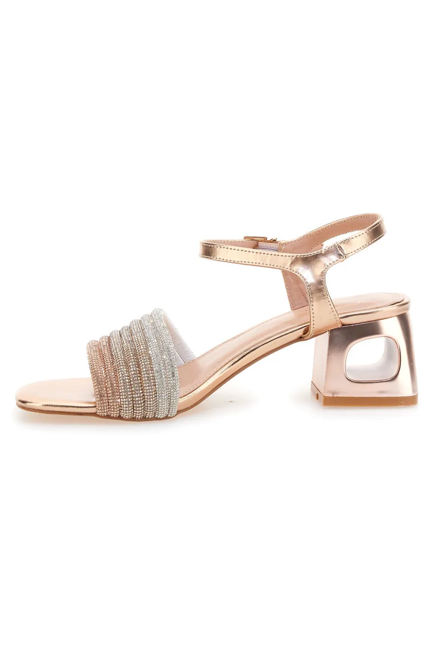 Sandali oro rosa con fascia glitter e tacco geometrico Mon Dieu 1651