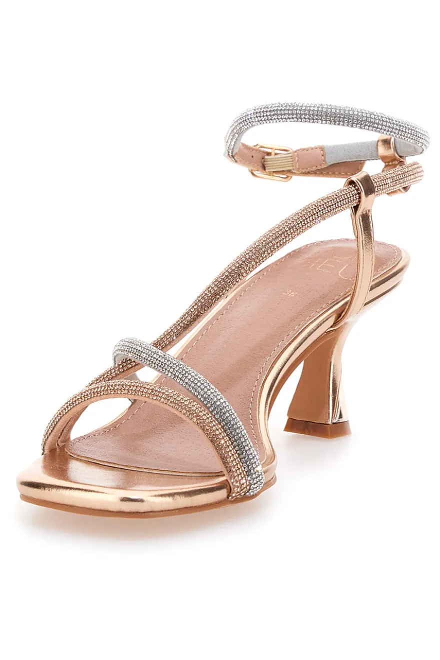 Sandali oro rosa con strass e cinturino alla caviglia Mon Dieu 1613