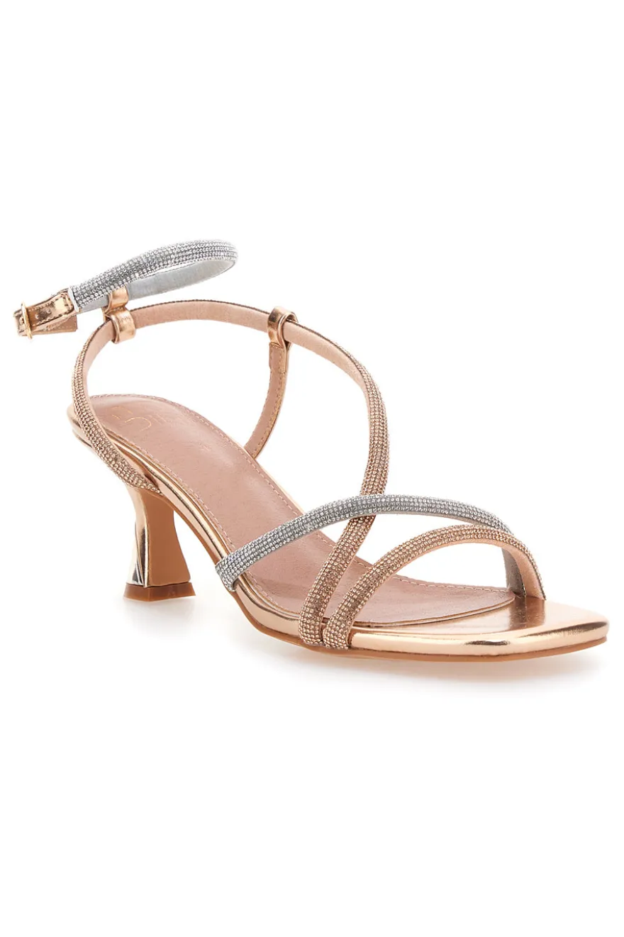 Sandali oro rosa con strass e cinturino alla caviglia Mon Dieu 1613