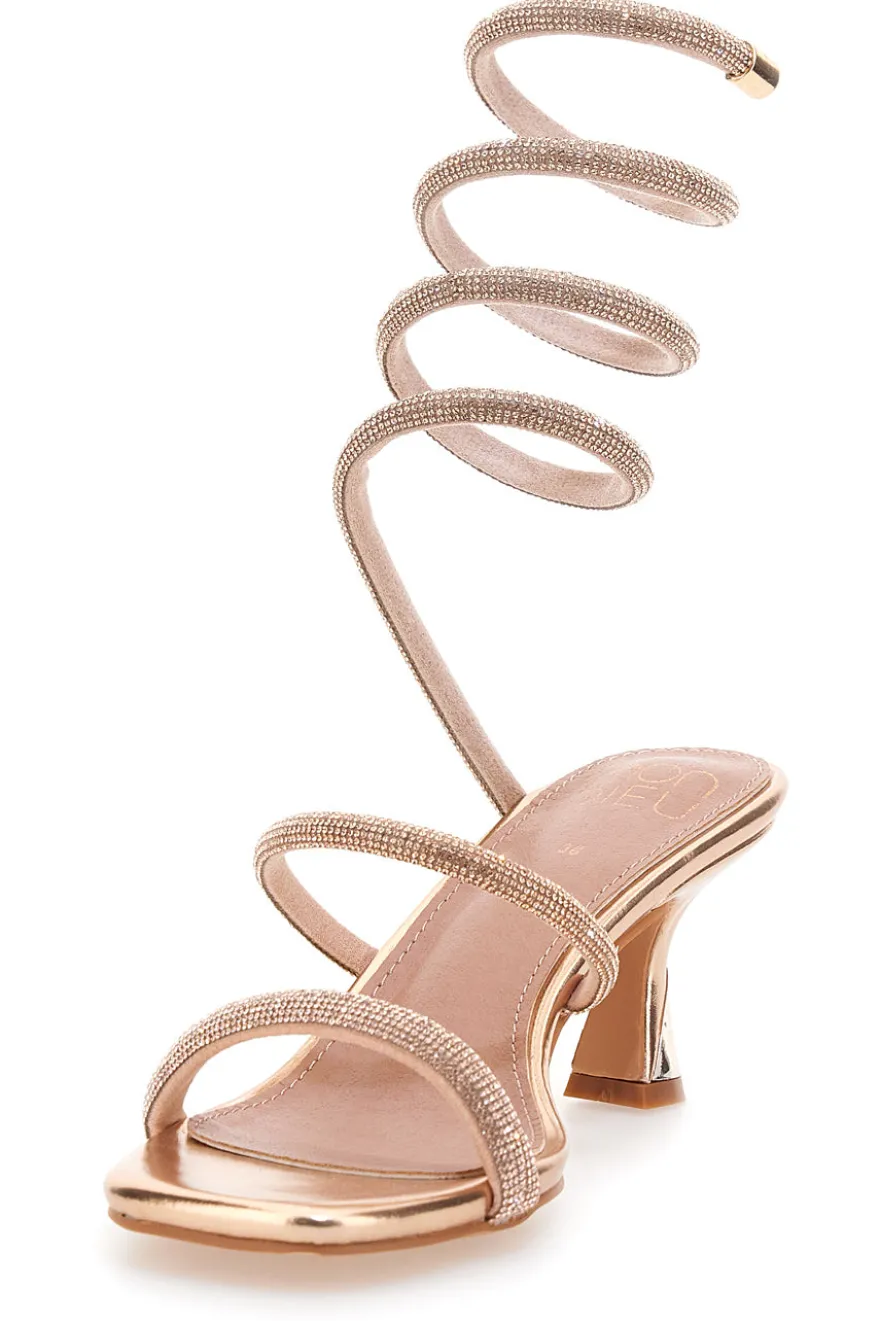 Sandali oro rosa con strass e laccio a spirale Mon Dieu 1614