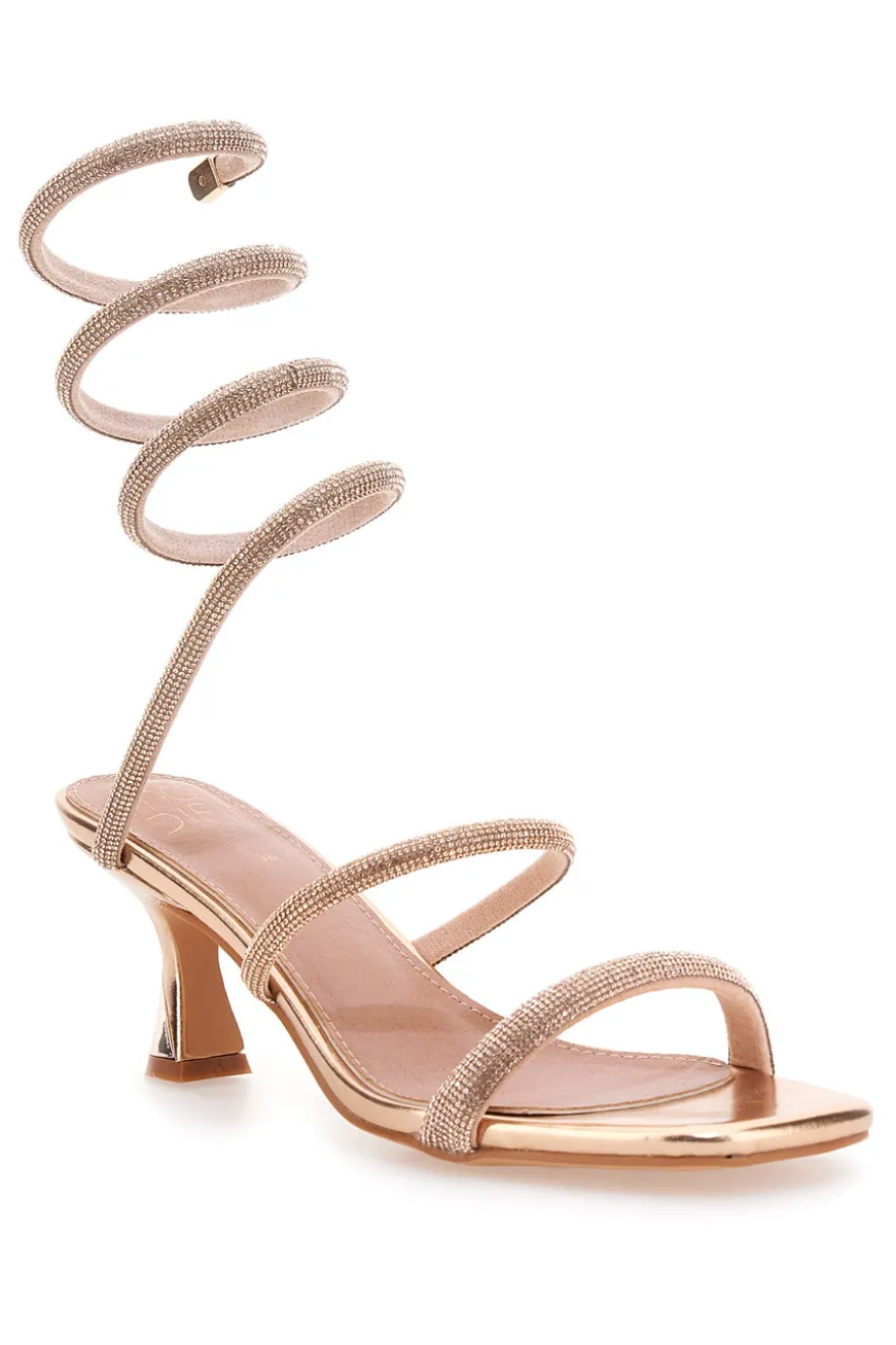 Sandali oro rosa con strass e laccio a spirale Mon Dieu 1614