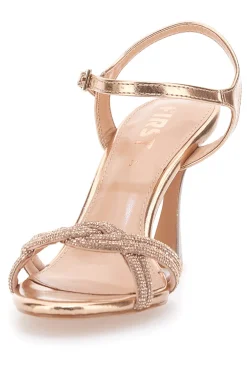 Sandali oro rosa con tacco scultoreo e fascette intrecciate THE FIRST 620