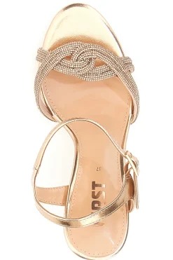 Sandali oro rosa con tacco scultoreo e fascette intrecciate THE FIRST 620