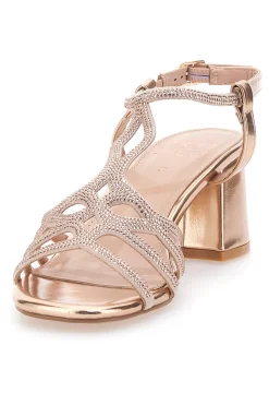 Sandali oro rosa con tacco e listini intrecciati MON DIEU 643