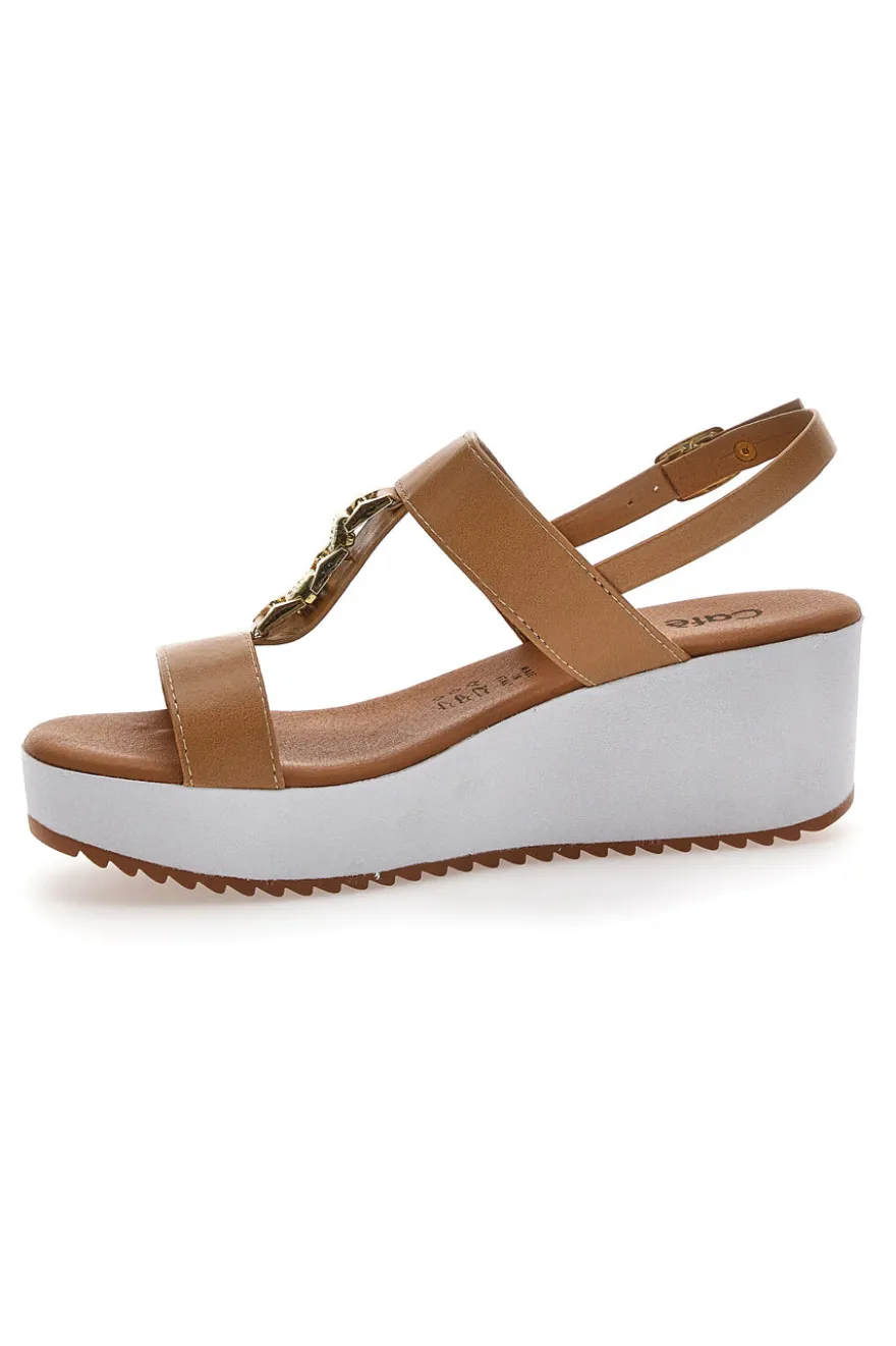 Sandali Platform Cognac Made in Italy Cafè Cost 364022