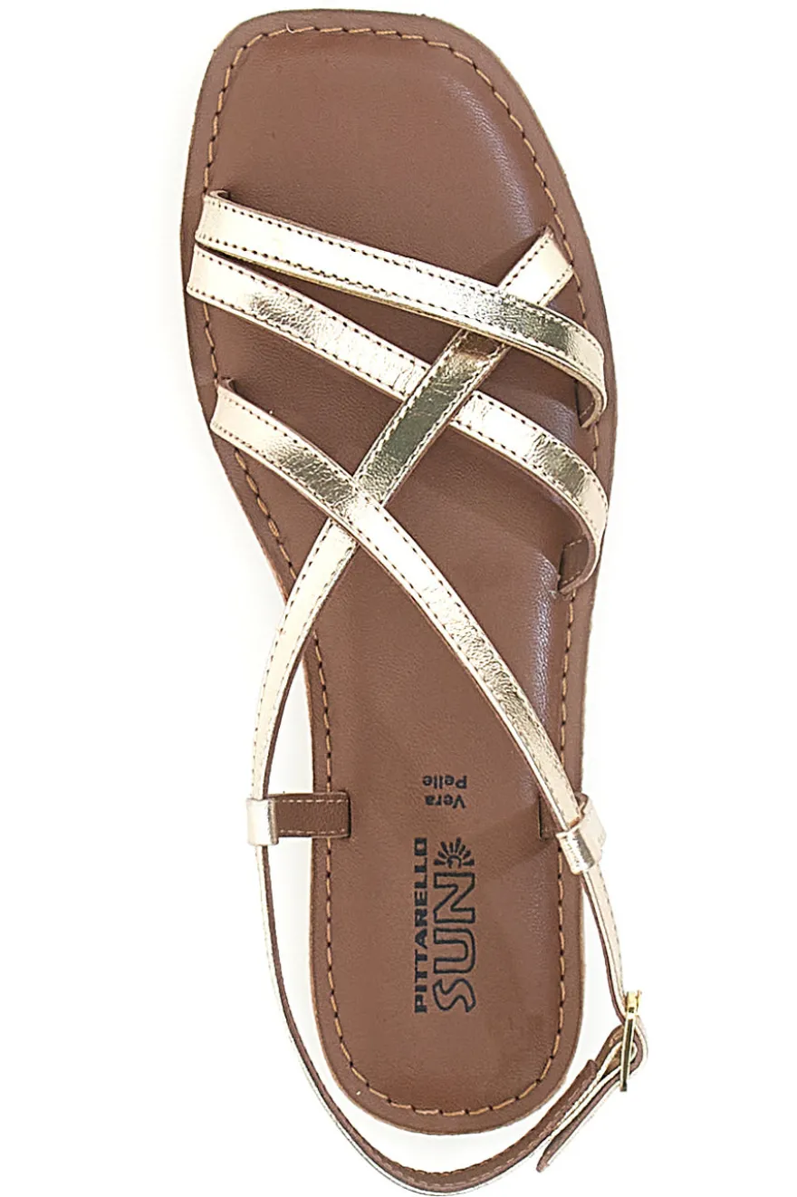 Sandali Platino a Infradito con Tomaia in Pelle Incrociata PITTARELLO SUN A99361103