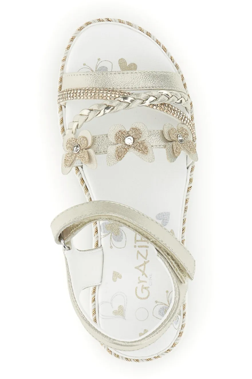 Sandali platino con farfalle e strass Grazie girl 15022