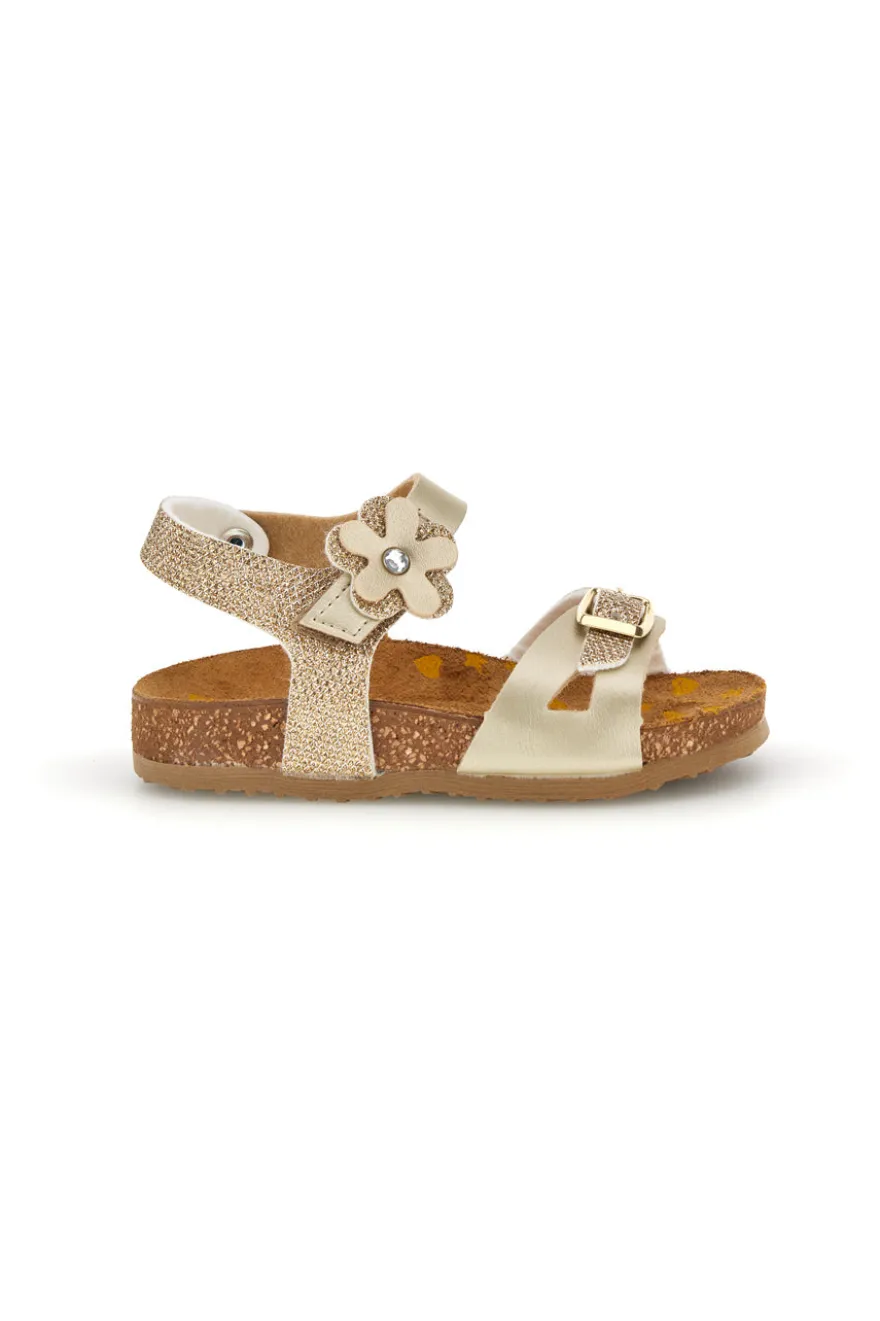 Sandali platino oro brillante con fibbie Pittarello bio 257A084SR