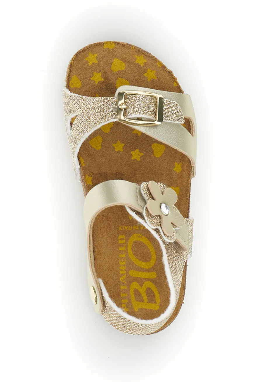 Sandali platino oro brillante con fibbie Pittarello bio 257A084SR