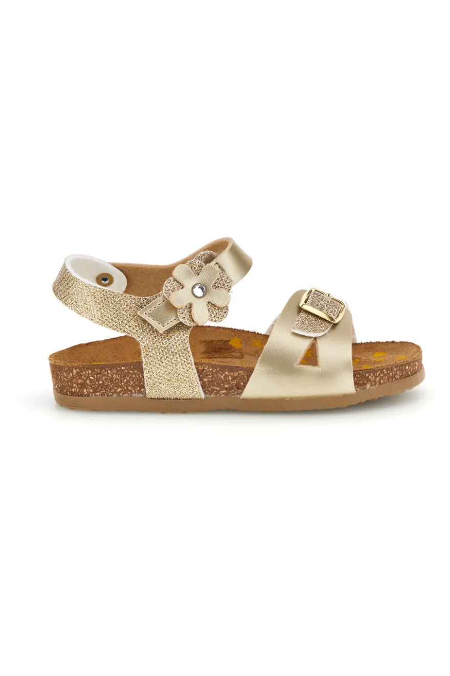 Sandali platino oro brillante con fibbie Pittarello bio 257A084SR
