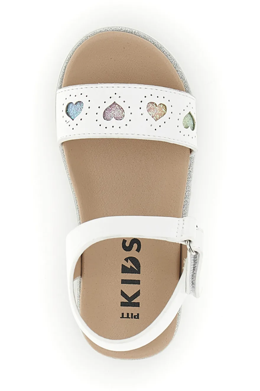 Sandali primi passi bianchi con cuoricini Pitt kids 392616S