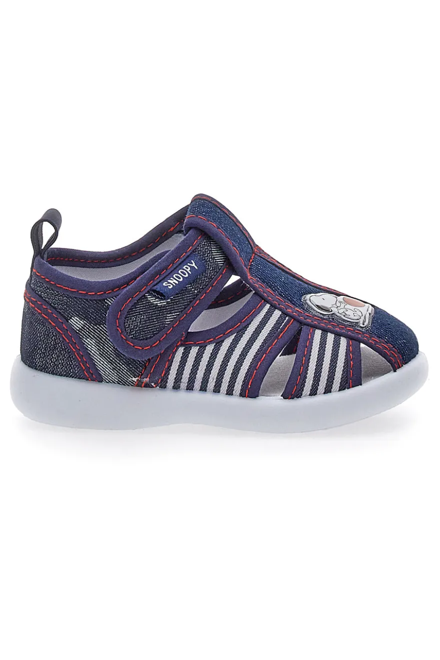 Sandali Primi Passi Chiusi in Punta Jeans e a Righe Snoopy 0616109
