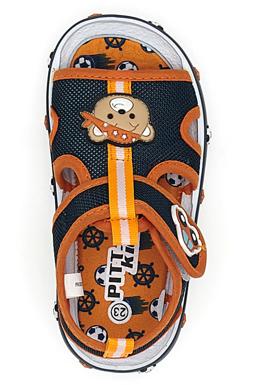 Sandali Primi Passi Navy e Arancione con orsetto e machinina Pitt Kids PK2636B