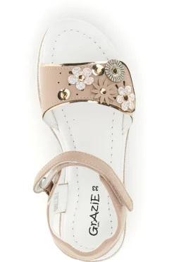 Sandali rosa applicazioni floreali cinturino regolabile Grazie girl 283594