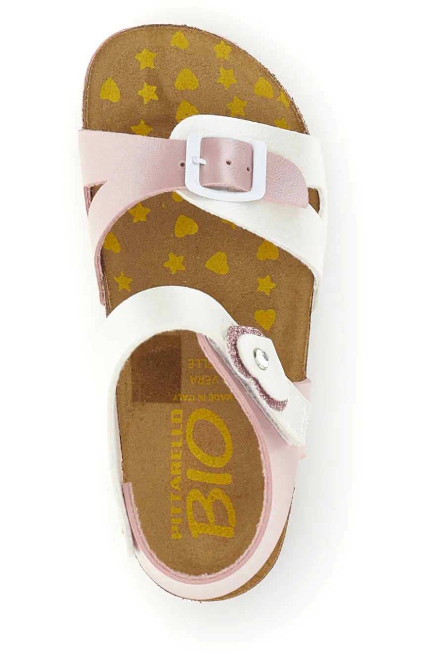 Sandali rosa bianchi con fibbia e cinturino cuore Pittarello bio 257A187SR