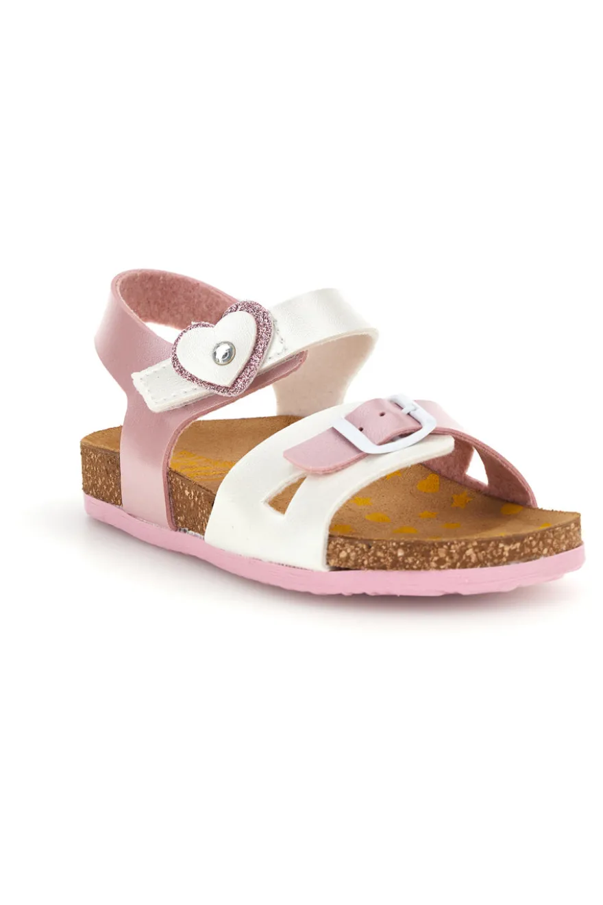 Sandali rosa bianchi con fibbia e cinturino cuore Pittarello bio 257A187SR