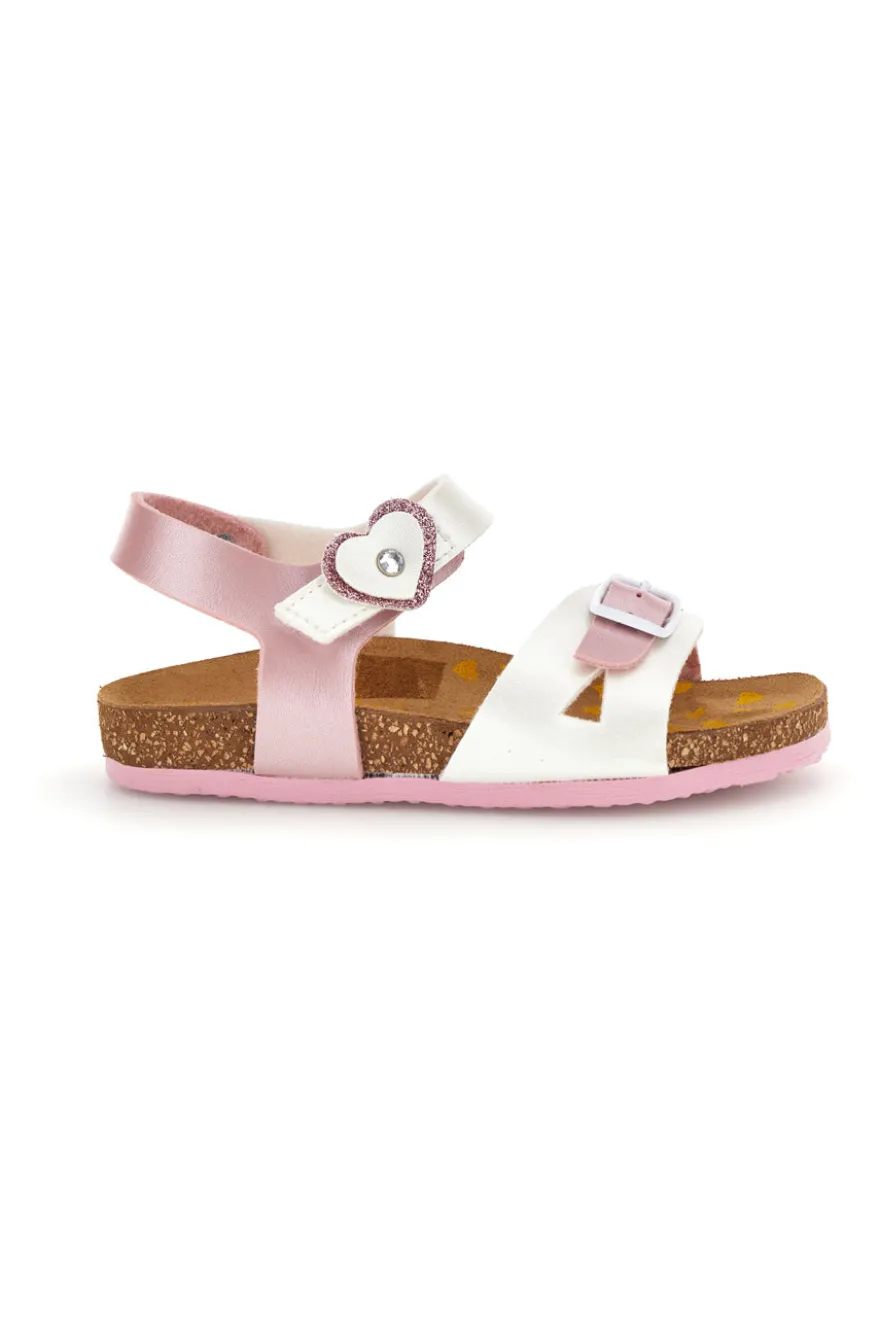 Sandali rosa bianchi con fibbia e cinturino cuore Pittarello bio 257A187SR