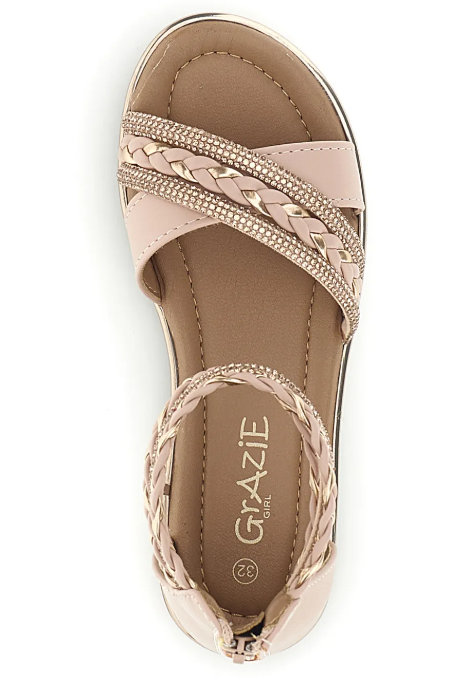 Sandali rosa con fasce incrociate glitter e cerniera Grazie girl 15023