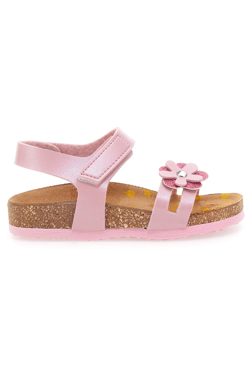 Sandali rosa con fiore decorativo e sottopiede comfort PITTARELLO BIO 257A005SR