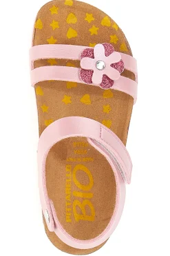 Sandali rosa con fiore glitter e plantare preformato Pittarello Bio 257A005SR