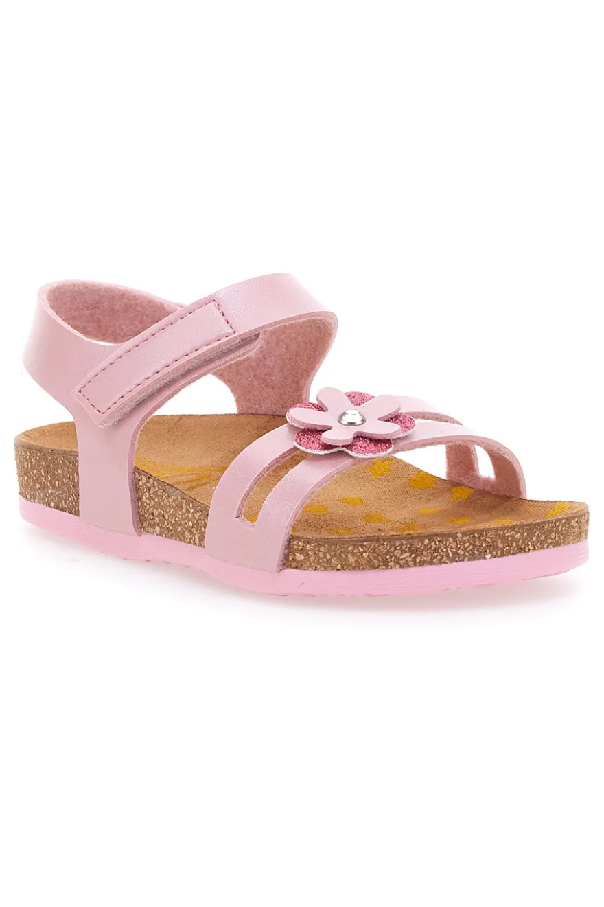 Sandali rosa con fiore glitter e plantare preformato Pittarello Bio 257A005SR