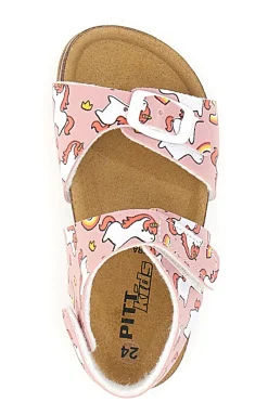 Sandali Rosa Con Strappi In Velcro Plantare In Pelle Pitt Kids 47327