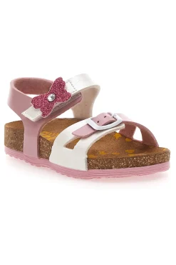 Sandali rosa e bianchi con fiocco glitter e plantare preformato Pittarello Bio 257A157SR