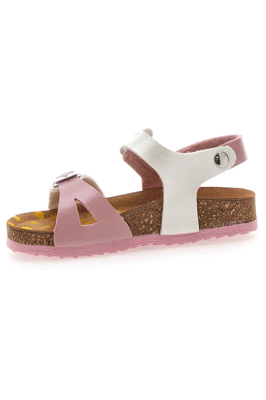 Sandali rosa e bianchi con fiocco glitter e plantare preformato Pittarello Bio 257A157SR
