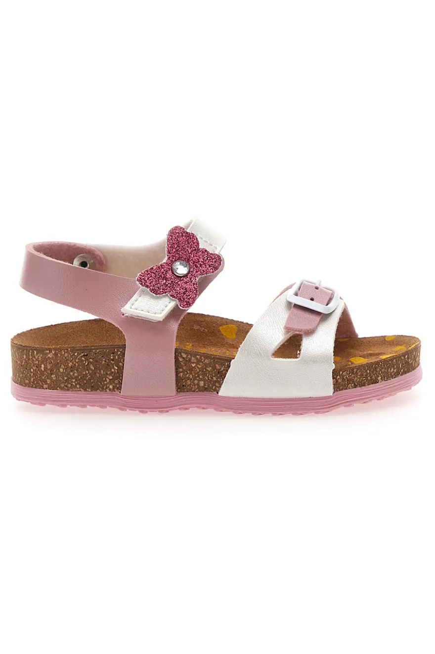Sandali rosa e bianchi con fiocco glitter e plantare preformato Pittarello Bio 257A157SR