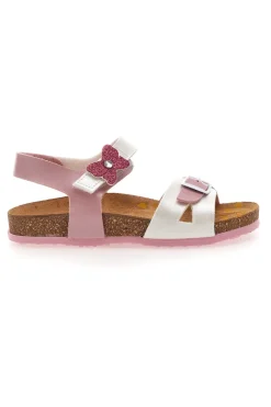 Sandali rosa e bianchi con fiocco glitter e plantare preformato Pittarello Bio 257A157SR