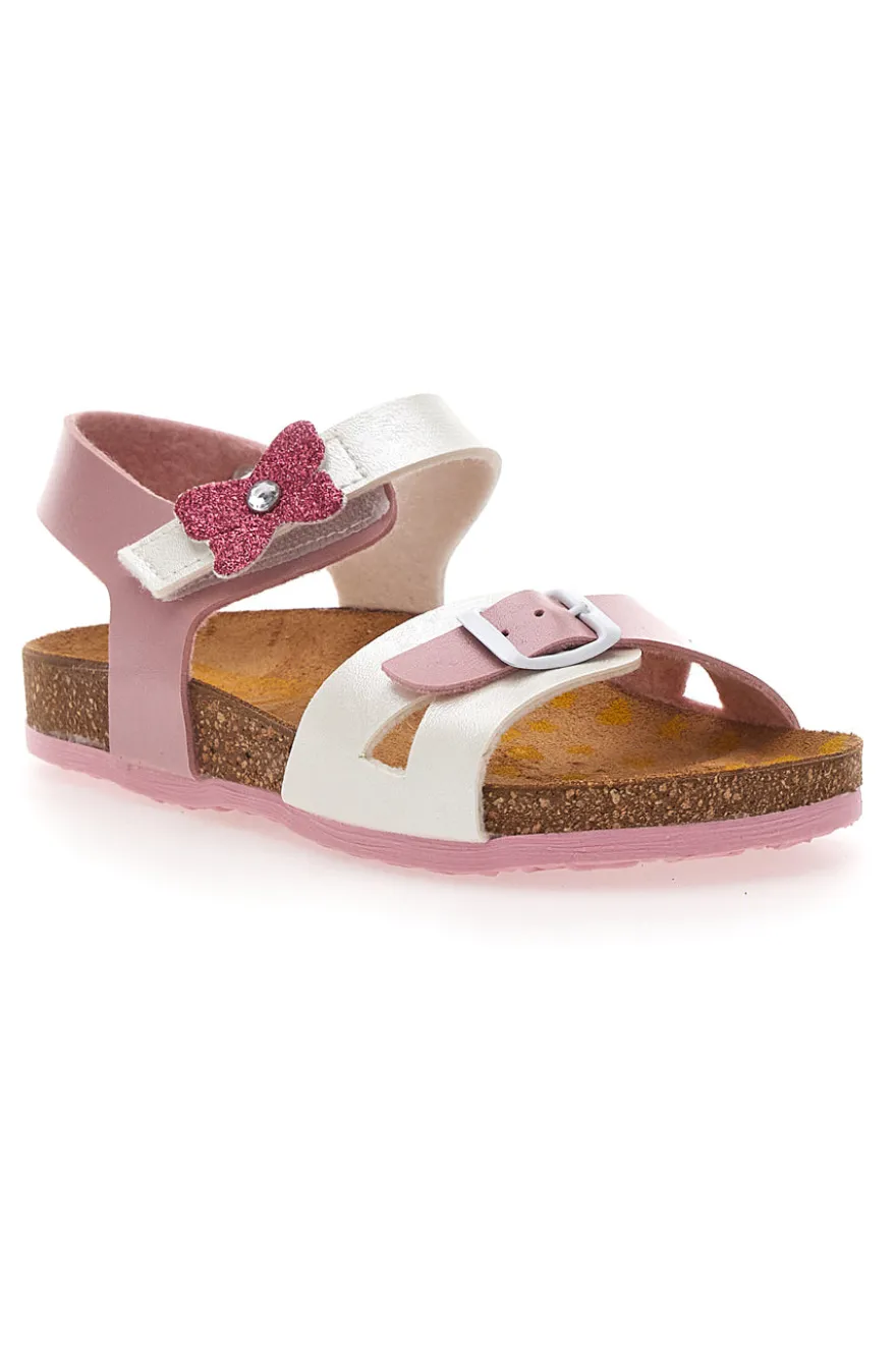 Sandali rosa e bianchi con fiocco glitter e plantare preformato Pittarello Bio 257A157SR