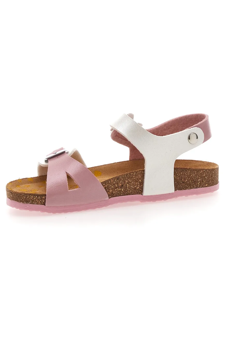 Sandali rosa e bianchi con fiocco glitter e plantare preformato Pittarello Bio 257A157SR