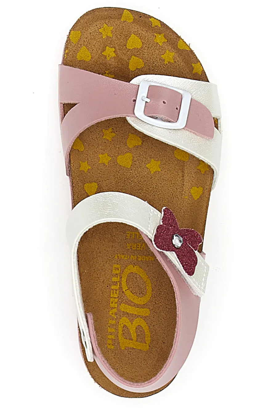 Sandali rosa e bianchi con fiocco glitter e plantare preformato Pittarello Bio 257A157SR