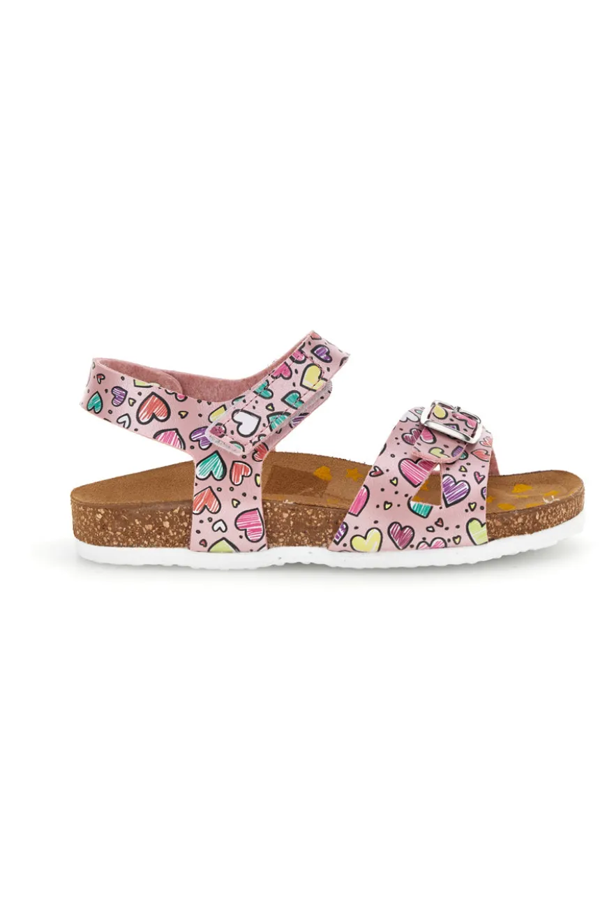 Sandali rosa fantasia cuoricini con fibbie Pittarello bio 257A084SR