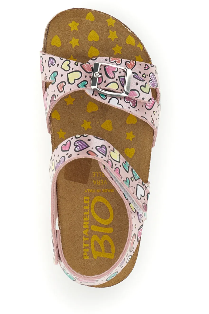 Sandali rosa fantasia cuoricini con fibbie Pittarello bio 257A084SR