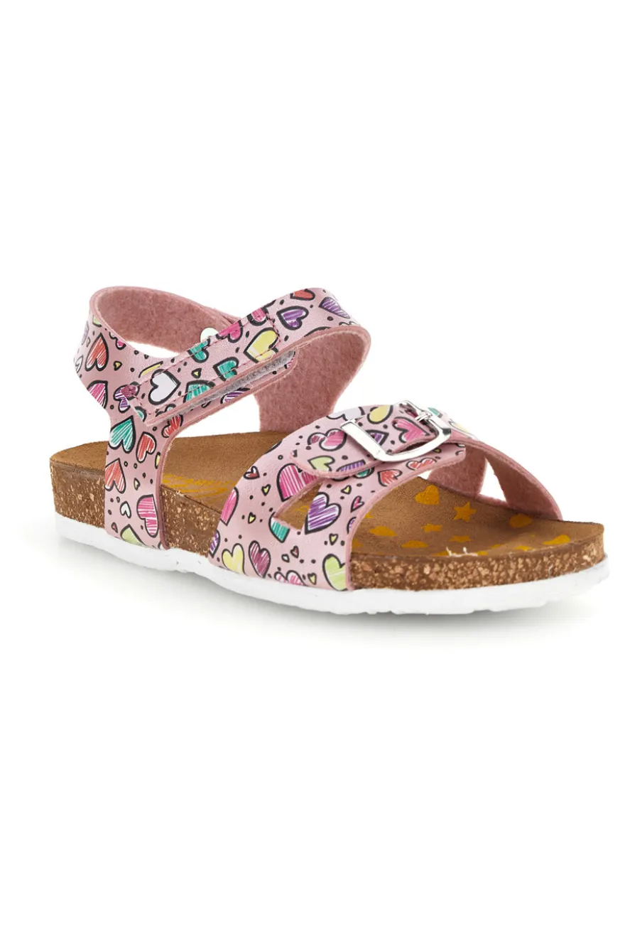Sandali rosa fantasia cuoricini con fibbie Pittarello bio 257A084SR