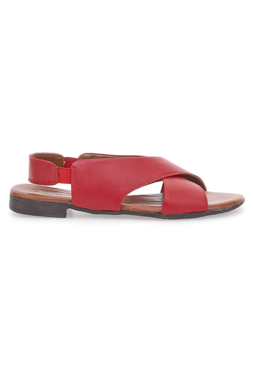 Sandali Rossi Flat In Vera Pelle Con Elastico Pittarello Look 225435