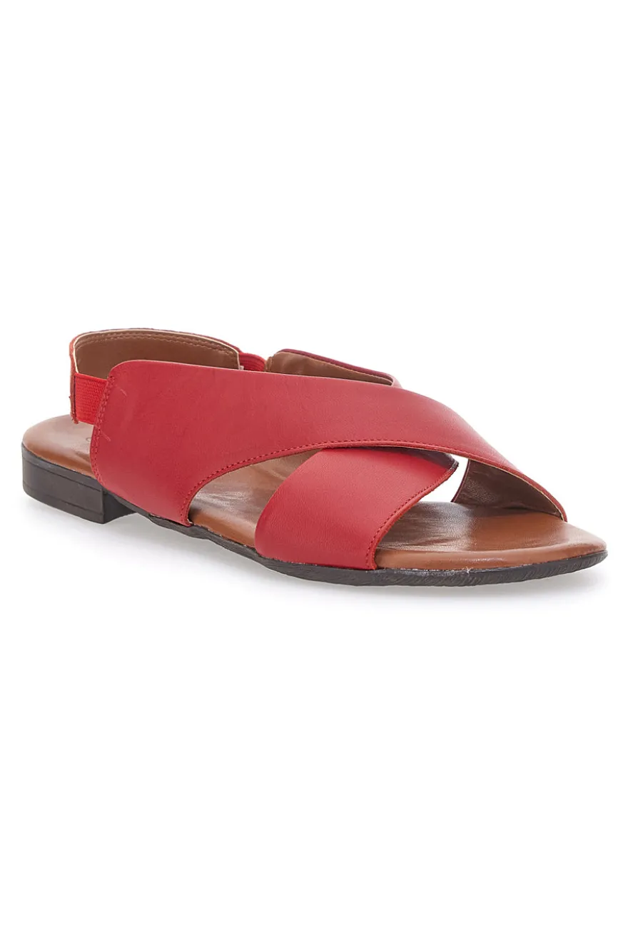 Sandali Rossi Flat In Vera Pelle Con Elastico Pittarello Look 225435