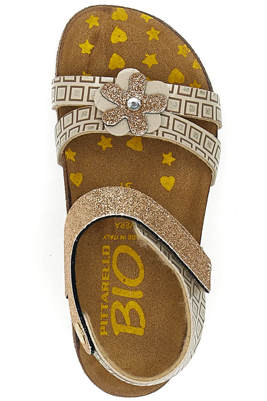 Sandali sabbia con doppia fascia glitter Pittarello Bio 257A712SR