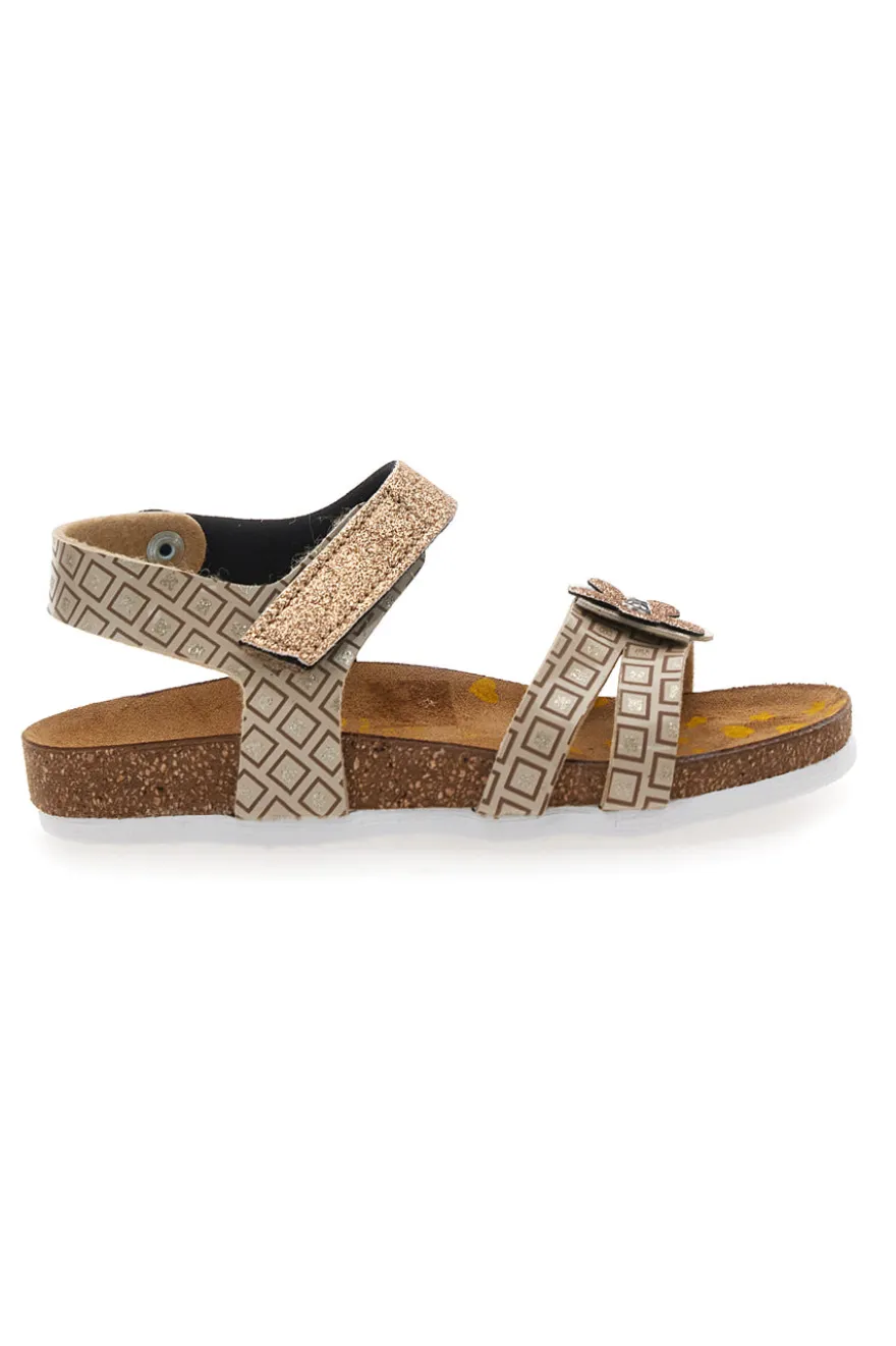 Sandali sabbia con doppia fascia glitter Pittarello Bio 257A712SR