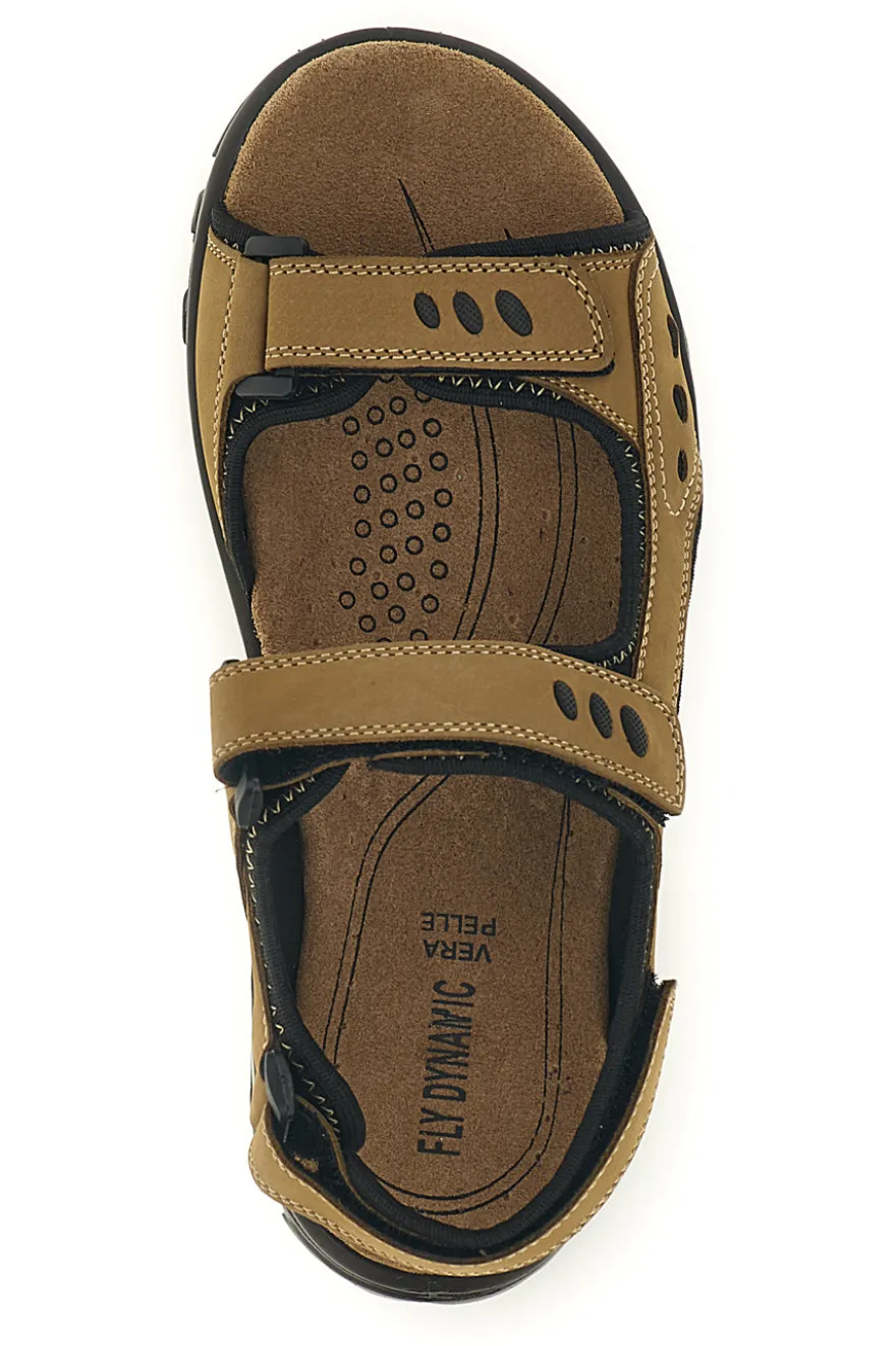 Sandali taupe in vera pelle con chiusura a strappo Fly dynamic FD11