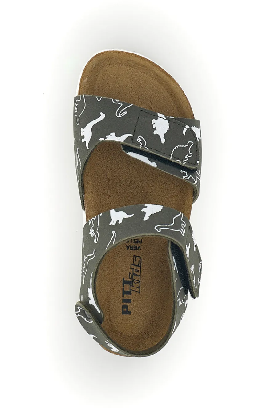 Sandali verde con stampa dinosauri strappi in velcro Pitt kids 40006ndn