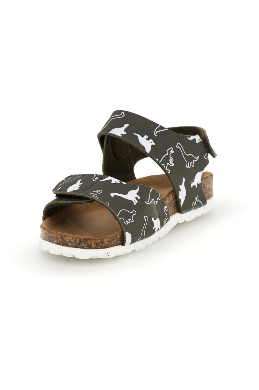 Sandali verde con stampa dinosauri strappi in velcro Pitt kids 40006ndn