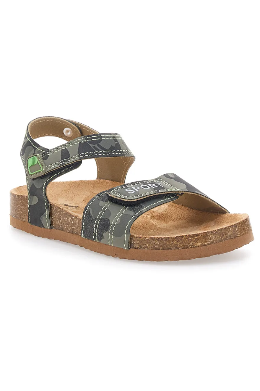 Sandali verde safari con doppio strappo e plantare in sughero PITT KIDS 14513