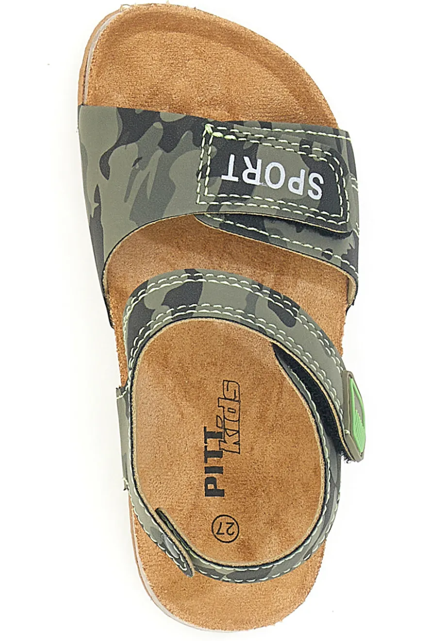 Sandali verdi con chiusura a strappo e scritta SPORT Pitt Kids 14513