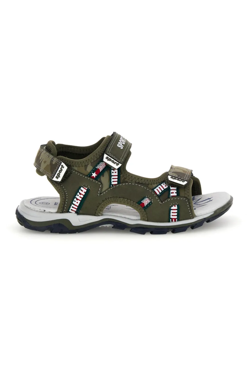 Sandali verdi con dettagli a contrasto e chiusura a strappo Pitt kids 15117