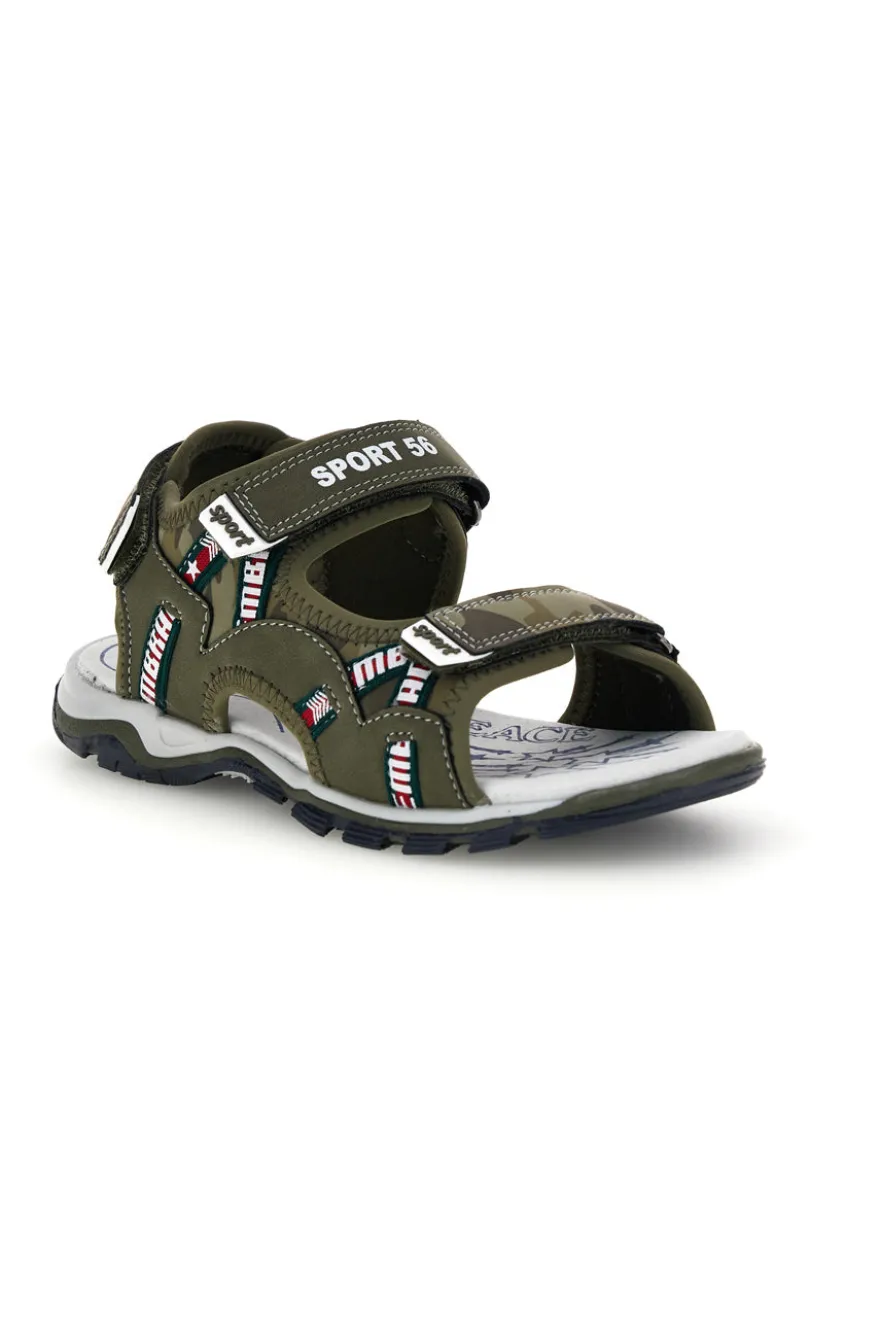 Sandali verdi con dettagli a contrasto e chiusura a strappo Pitt kids 15117
