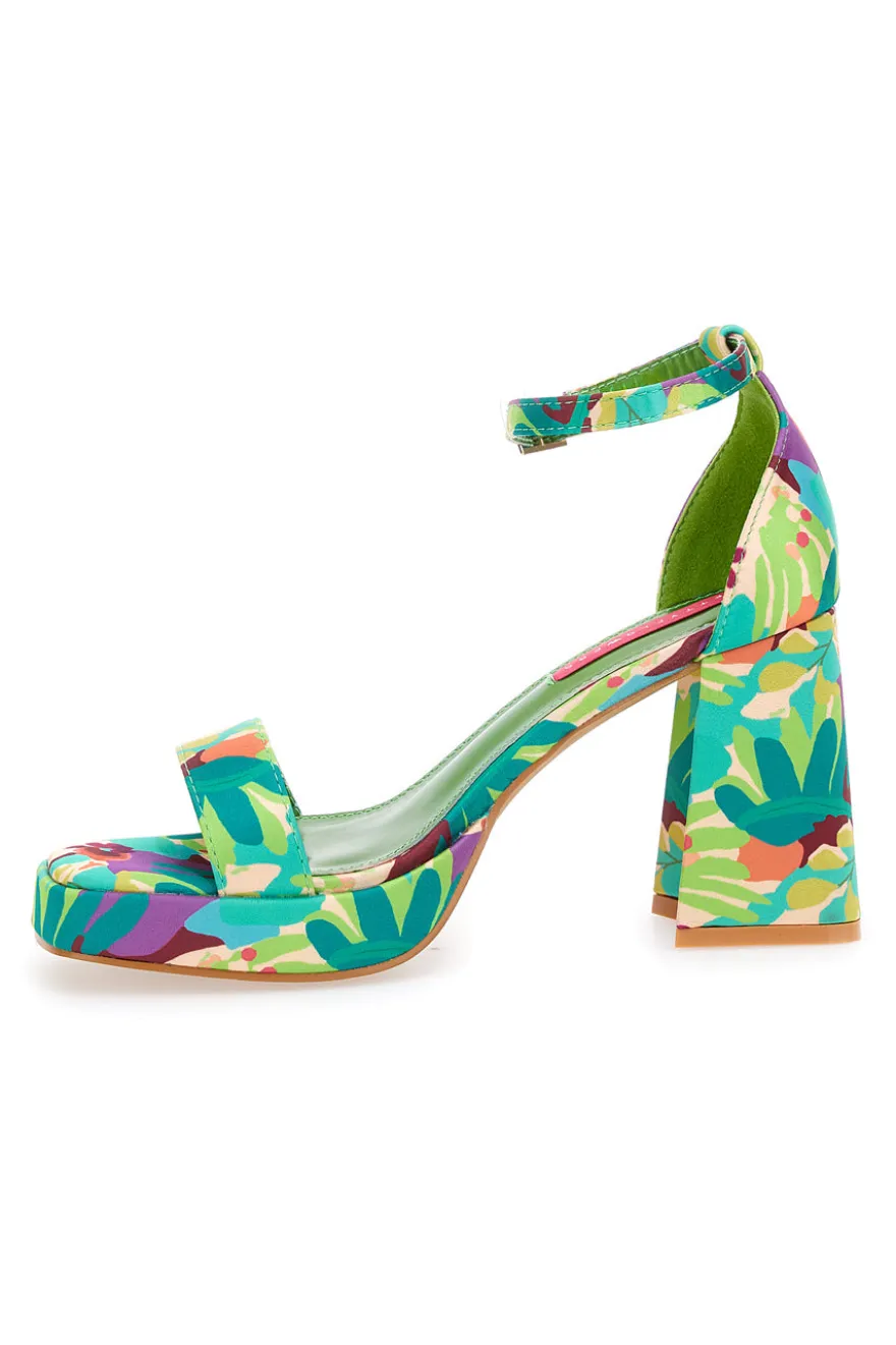 Sandali Verdi Con Fantasia Floreale Tacco 9,5 cm BettyFlowers 201