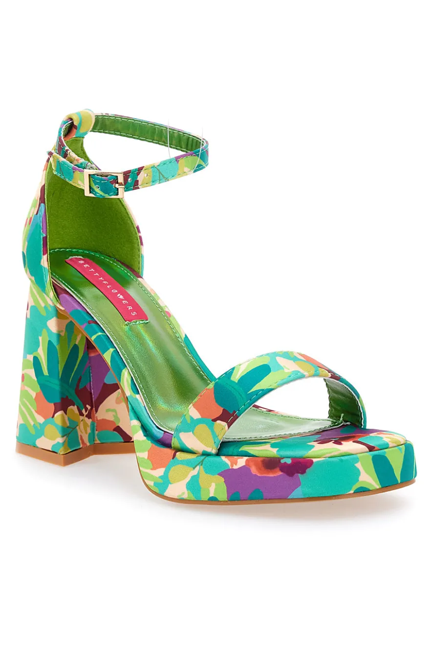 Sandali Verdi Con Fantasia Floreale Tacco 9,5 cm BettyFlowers 201