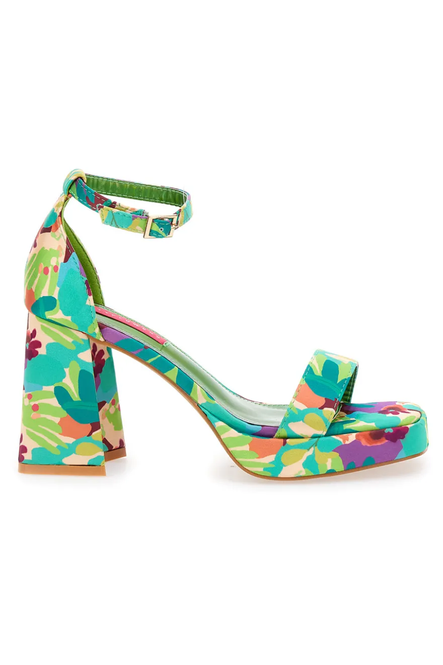 Sandali Verdi Con Fantasia Floreale Tacco 9,5 cm BettyFlowers 201